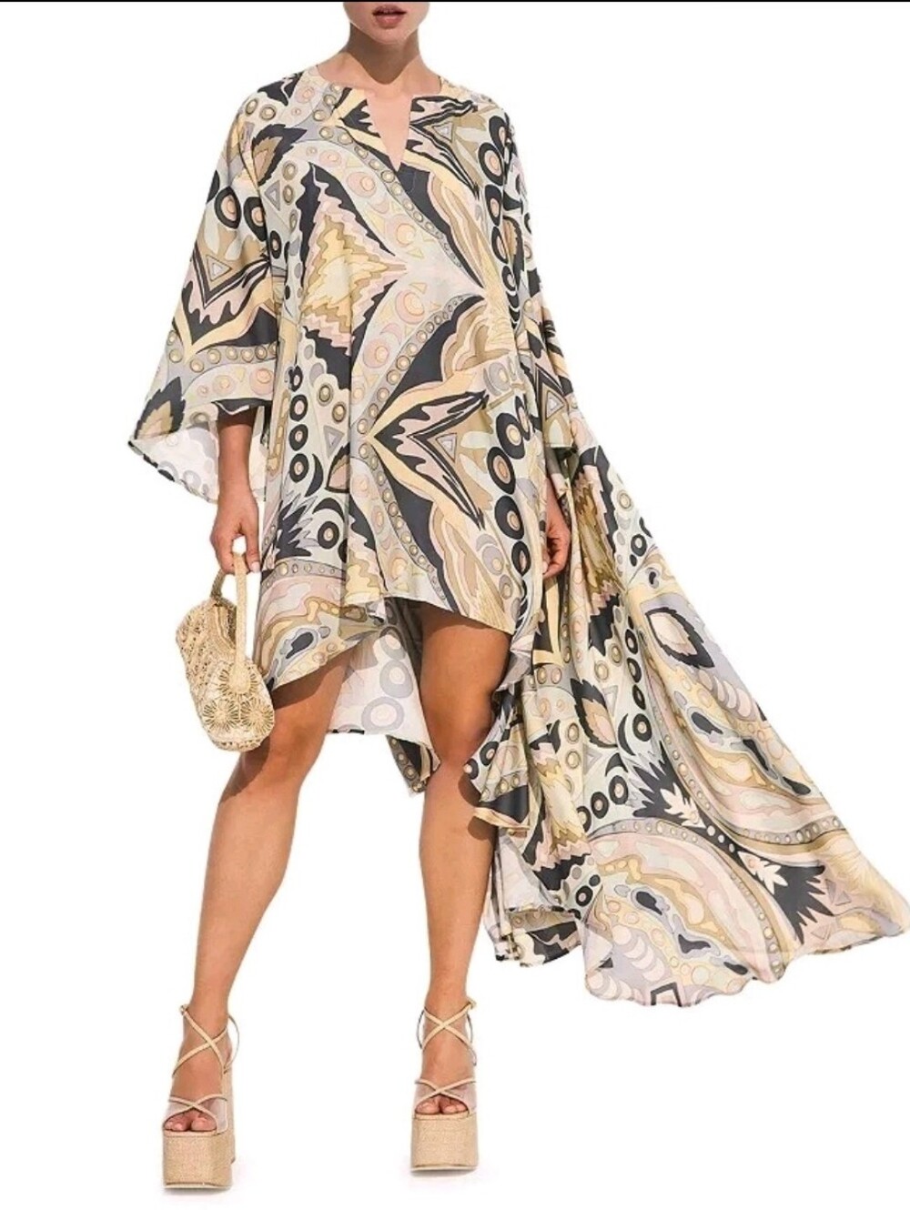 Cult Gaia Adora High/Low Swim Cover-up Dress in Aloe Multi XL